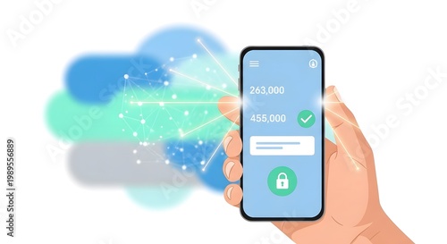 Hand holding a smartphone displaying a login screen with security lock icon