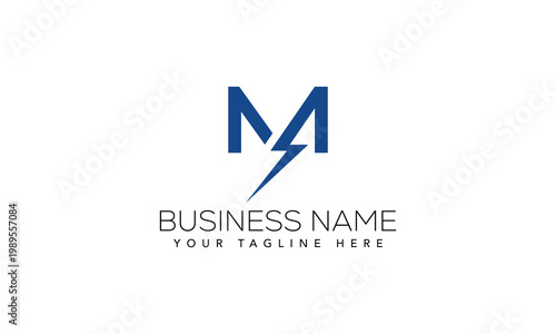 Modern blue letter m logo with lightning bolt symbol for business branding