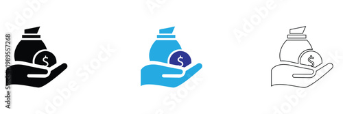 Money Management Icons Finance Business Set Solid and Outline Styles. inancial growth concepts for business design use.