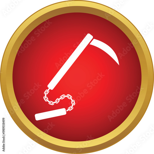 Kusarigama weapon showing a sickle and an attached chain with weight