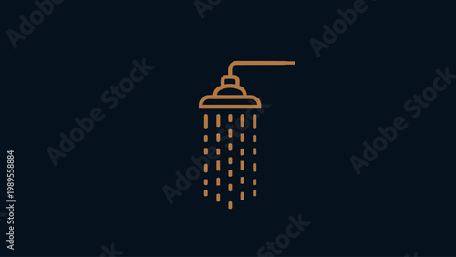 Abstract line art of a shower head with water droplets falling, representing cleanliness and personal hygiene