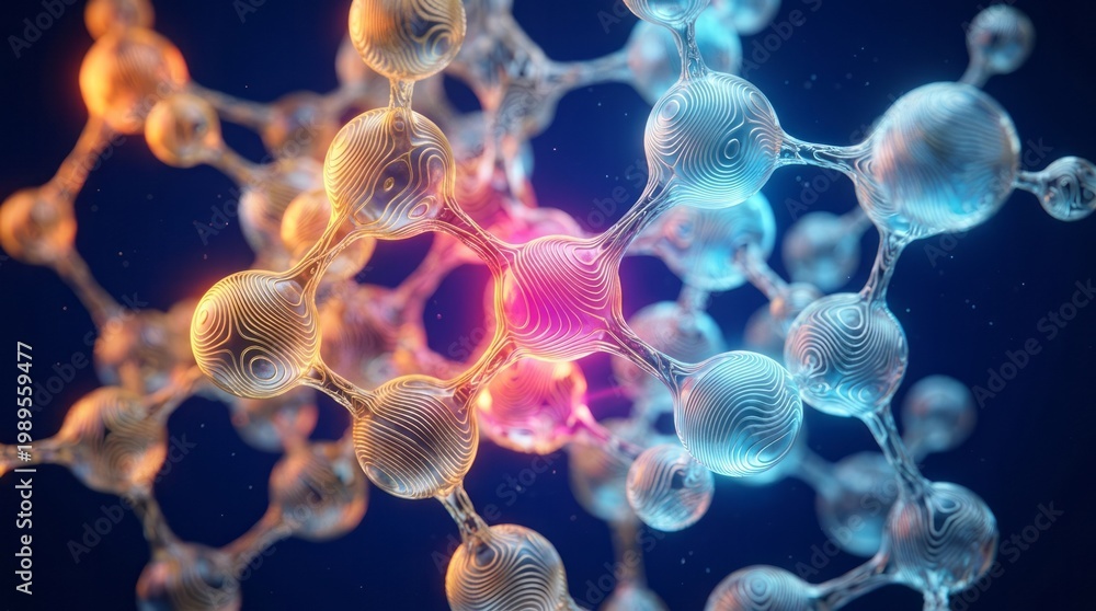 Obraz premium Abstract Molecular Structure Molecule Molecular Structure Science Chemistry Biology Digital Art 3D Rendering. Concept featuring molecule, molecular structure, science, chemistry, biology for profes...