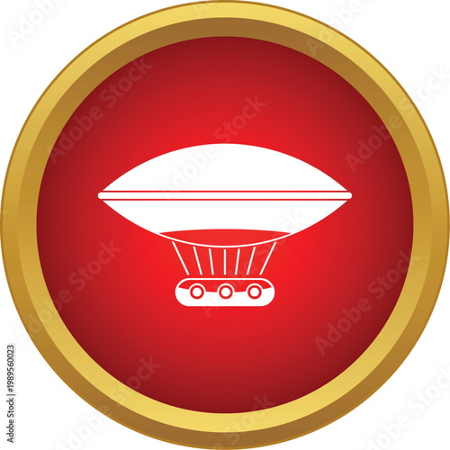 Airship icon representing retro travel and transportation against a vibrant red background