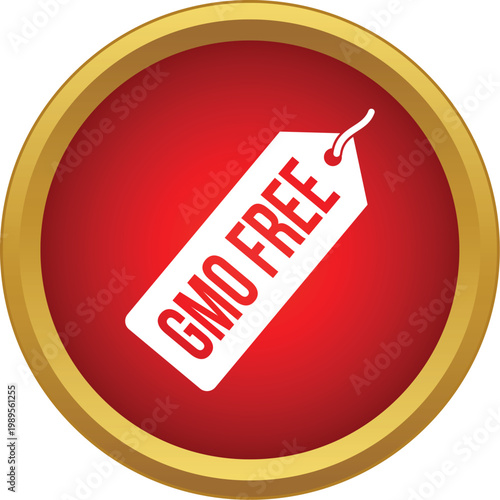 Red icon with a white tag showing the text gmo free