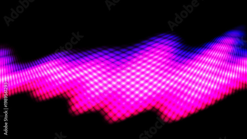Vibrant abstract neon purple and blue glowing LED dot matrix waveform background. This futuristic digital light pattern is perfect for technology, music equalizer themes, and modern cyber designs.