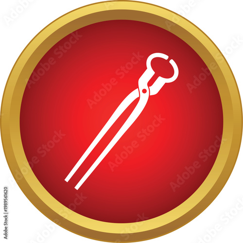 Carpenter pincer tool depicted as a white icon on a gradient red button with a gold border