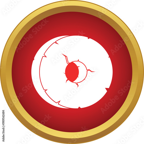 Cracked stone artifact illustrating damage or loss contained within a red and gold circle