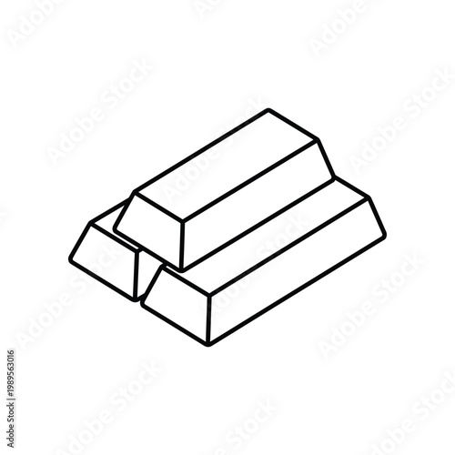 A black outline isometric icon depicting a stack of three valuable gold bars.