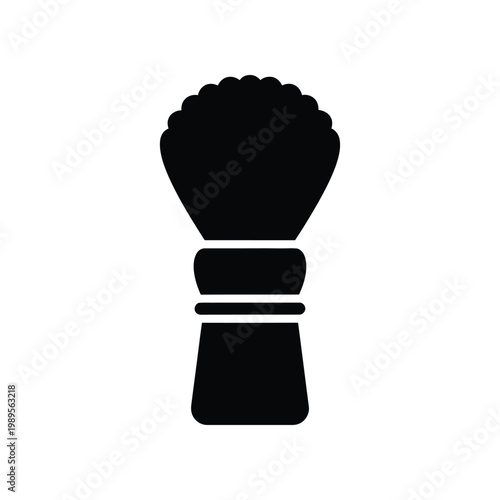 A simple black and white icon depicting a classic shaving brush with soft bristles and a sturdy handle.