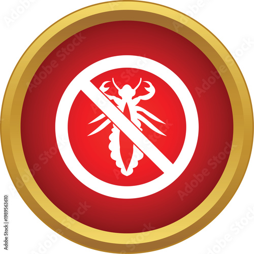 Red circular prohibition sign depicting a white parasitic louse