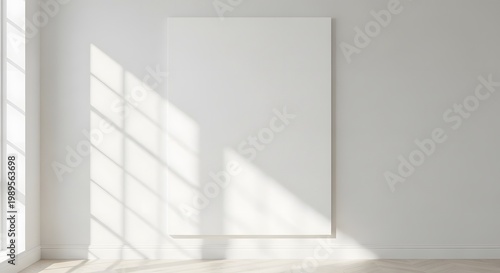 Bright Minimal White Gallery Interior with Large Blank Canvas