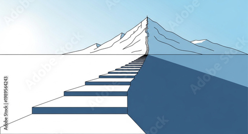 Staircase leading to a snowy mountain peak symbolizing achievement.
