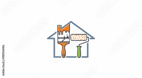House outline with paint brush and roller inside