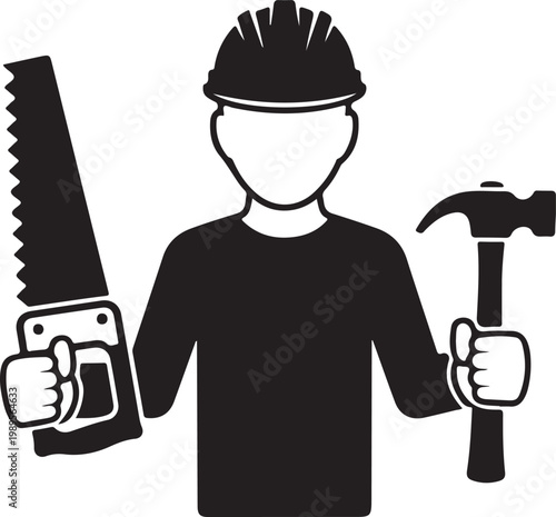 The carpenter avatar icon. Builder and handyman, craftsman symbol. Flat