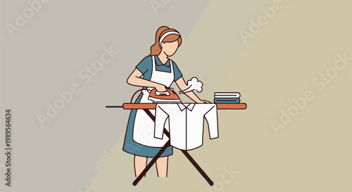 Woman ironing a white shirt on a board, with steam rising