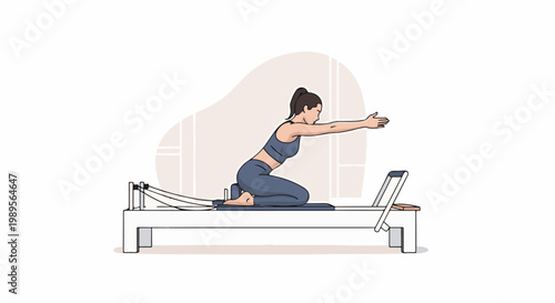 Woman performing Pilates exercise on a reformer machine