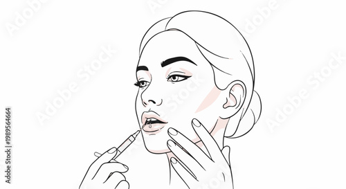 Woman's face undergoing cosmetic lip augmentation with a syringe