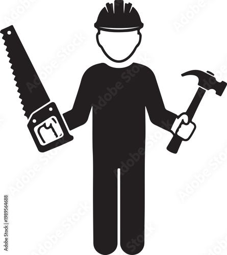 The carpenter avatar icon. Builder and handyman, craftsman symbol. Flat