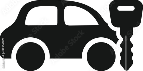 Car and Key Icon Set. Auto Loan and Insurance Symbols. Car with key and protection icons. Vehicle ownership and rental sign. Travel and mobility signs
