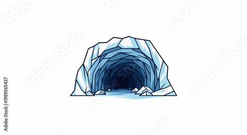 Stylized ice cave entrance, digitally illustrated with a dark, mysterious tunnel