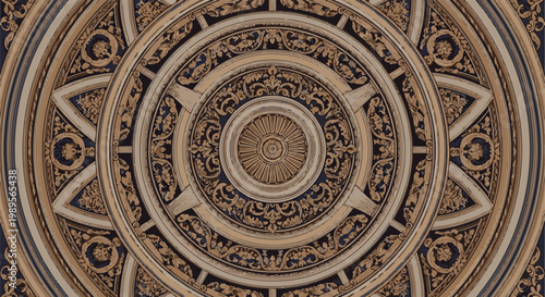 Intricate circular ornate ceiling design with floral motifs and geometric patterns