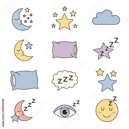 Collection of Sleep and Dream Icons.
