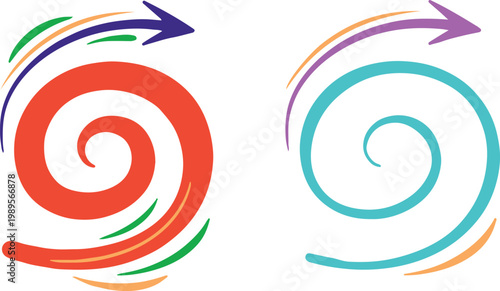 Dynamic swirls a vibrant duo of spiraling arrows in red blue and teal hues