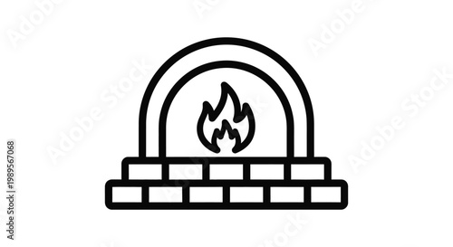 Vector graphic illustration of a fireplace with a flame burning inside