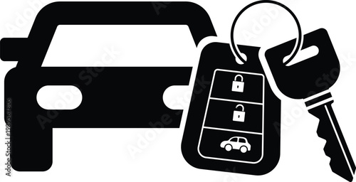 Car and Key Icon Set. Car with key and protection icons.. Auto Loan and Insurance Symbols. Vehicle ownership and rental sign. Travel and mobility signs
