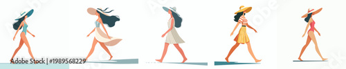 vector of a woman walking standing with summer costume
