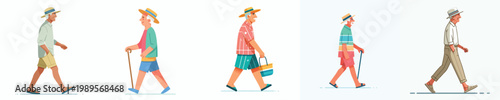 vector of a grandpa walking standing with summer costume