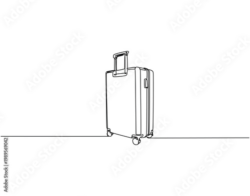 Continuous line drawing of suitcase. Single line illustration of luggage. Traveling concept. Editable outline