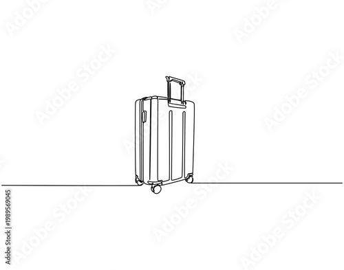 Continuous line drawing of suitcase. Single line illustration of luggage. Traveling concept. Editable outline