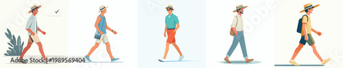 vector of a man walking standing with summer costume