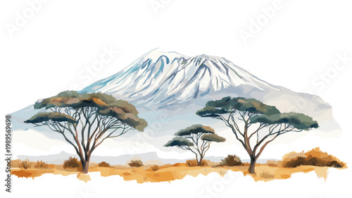 Mount Kilimanjaro. Mount Kilimanjaro hand drawn watercolor illustration on white background