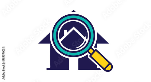 Close up of a professional magnifying glass analyzing a real estate house model for property inspection and investment