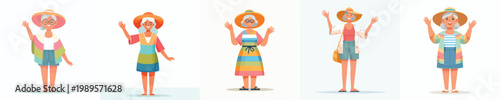 vector of a grandma standing waving hand with summer costume