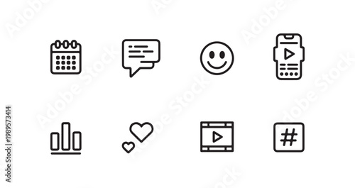 Social media and digital content line icons set vector isolated on white for your design projects