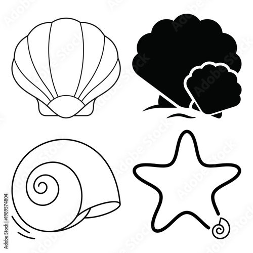 Seashell coral and starfish seaside icon set