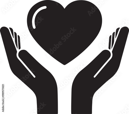 Black silhouette of hands holding a heart