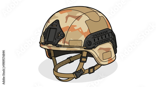 A military soldier wearing a tactical helmet with camouflage gear for army operations.