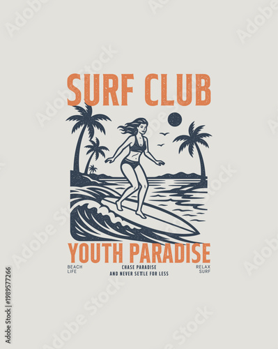 Surfer Girl Riding a Wave at Sunset.