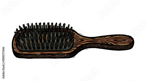 Vector Pinocut Illustration of a wooden hairbrush with dark bristles.