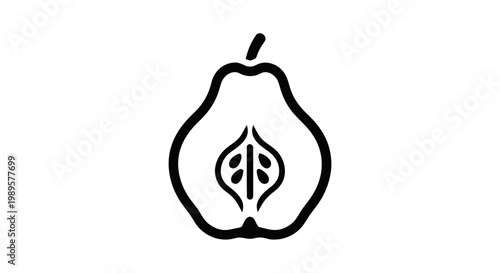 Vector illustration of quince fruit icon cross section with seeds on a transparent background