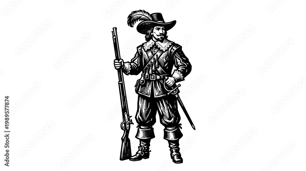 Fototapeta premium Vector Pinocut A classic drawing of a musketeer.