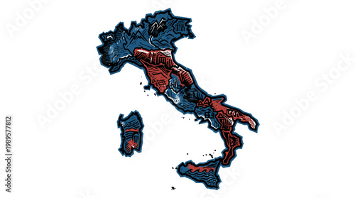 Vector Pinocut A detailed map illustration showcasing the geographical features of Italy.