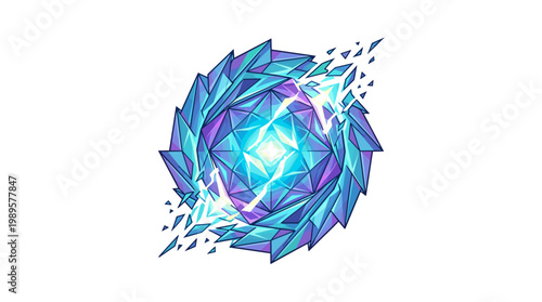 Vector Pinocut A stunning illustration of a crystalline energy sphere, glowing with vibrant light and intricate fractal patterns.