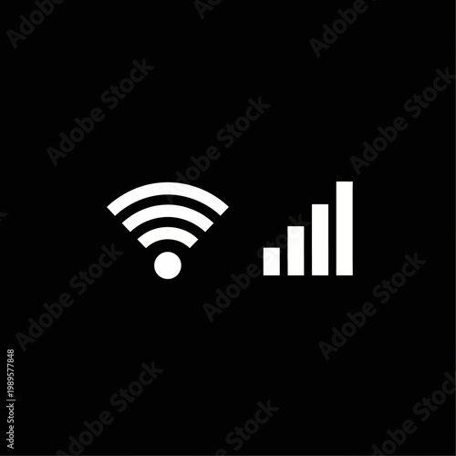 Wi-Fi and Signal Strength Icons on Black Background.