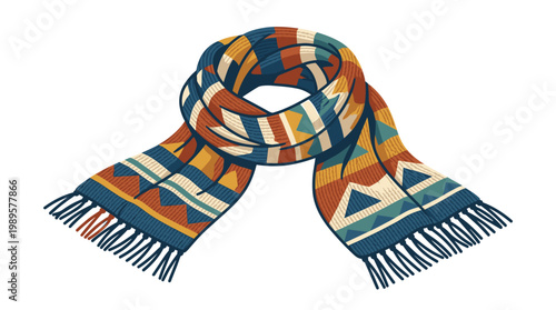 Vector Pinocut Warm and inviting scarf with a colorful geometric pattern, perfect for staying cozy.