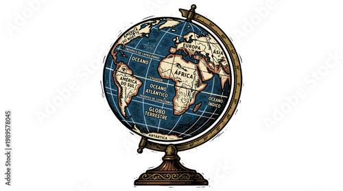 Vector Pinocut An old-fashioned vintage globe, perfect for educational or travel concepts.